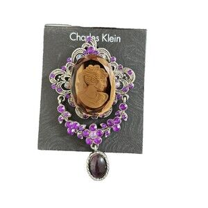 CHARLES KLEIN Brooch/Pendant cameo intaglio purple AB stones